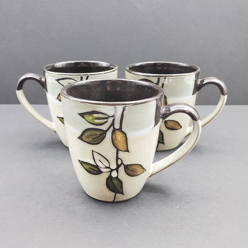 Pfaltzgraff Everyday Rustic Leaves Mugs Coffee Cups Earth Tones